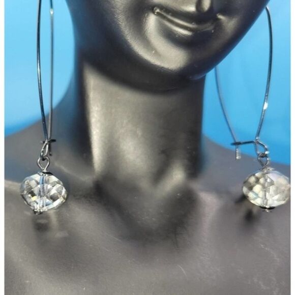 📦 Bead clear dangle oval hoop earrings - Picture 8 of 10